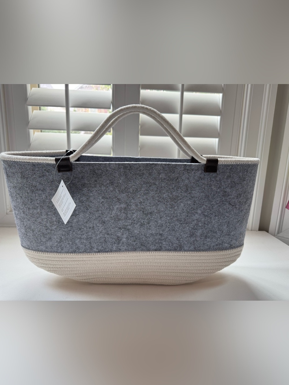 NWT thirty-one felt rope storage basket tote grey and crest utility organizer